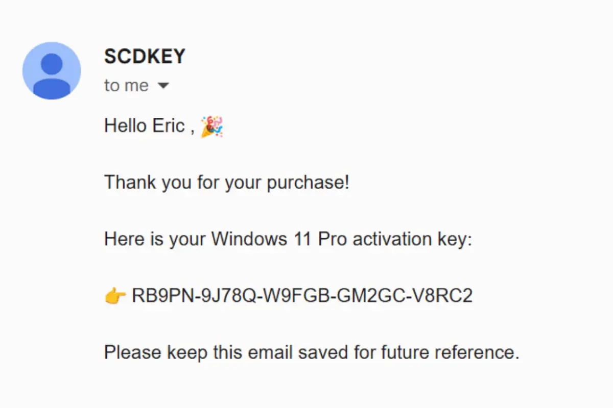 Windows 11 Pro key delivered instantly by email after purchase – SCDKey order confirmation